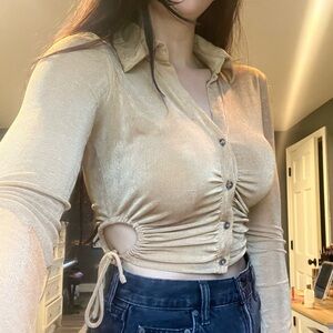 Tan Collared Crop Top